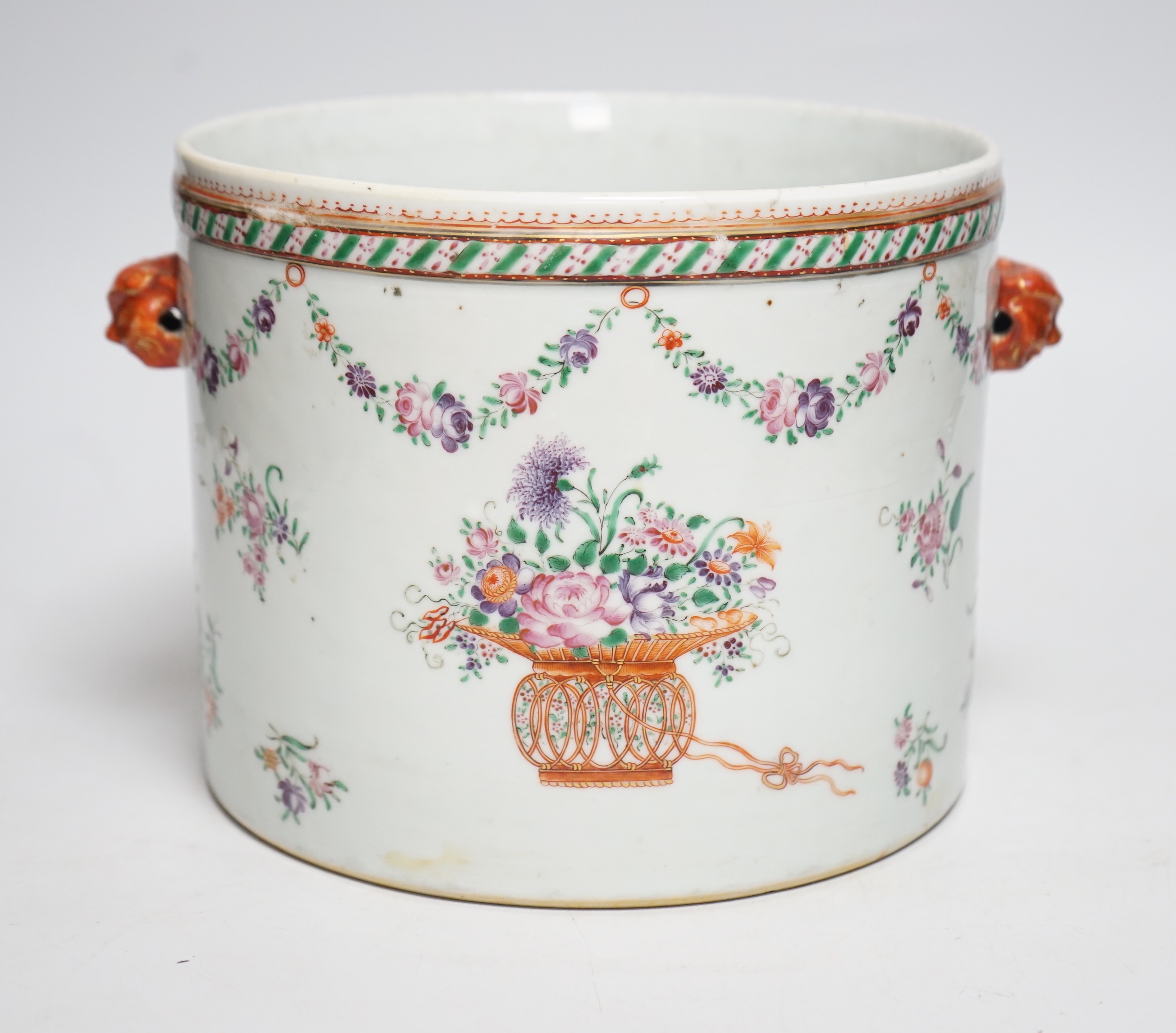 A Chinese famille rose export wine cooler with floral decoration, late 18th century, 17cm high